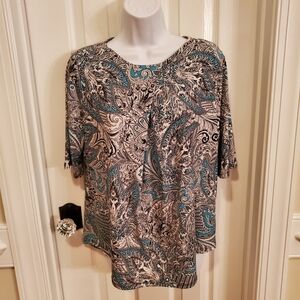 Women's Paisley Top with Black, Teal and White Design